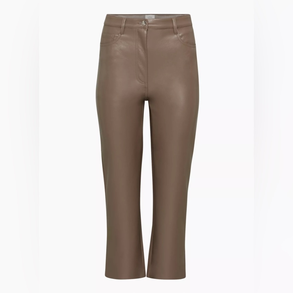 NWT Aritzia Wilfred Melina Vegan Leather Cropped Ankle Pants - Shitake - Size 2